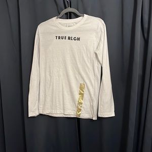 COPY - True Religion White, Black & Gold Long Swoop Neck Sleeve Shirt Size XL